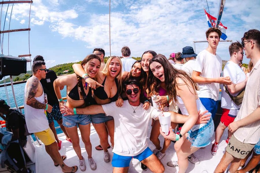 Split: Blue Lagoon Boat Party with Slide, Dj and After Party - Hidden Bay Swim Stop: Quick Water Break and Scenery Switch