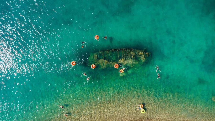 Split: Blue Lagoon, Shipwreck, & Šolta with Lunch & Drinks - The onboard setup: lunch, drinks, paddle boards, and inflatables